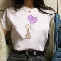 summer fashion shirt giraffe balloon graphic t shirt white tees 90s fashion kawaii women tops base o neck top tees female