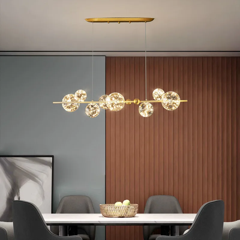 Candelabro de bola de cristal Led nórdico con Control remoto, anillo largo dorado, decoración colgante para el hogar, iluminación interior, sala de estar y comedor