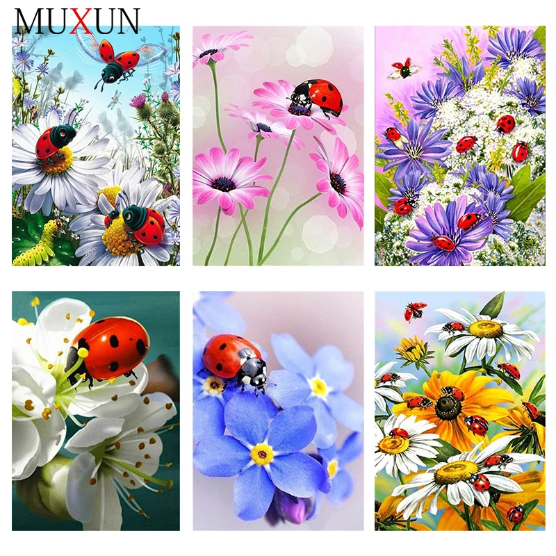 

5D Diy Crystal Diamond Embroidery Ladybug Diamond Painting Special Shaped Full Square Ladybug Flower Diamond Mosaic Photos Gifts