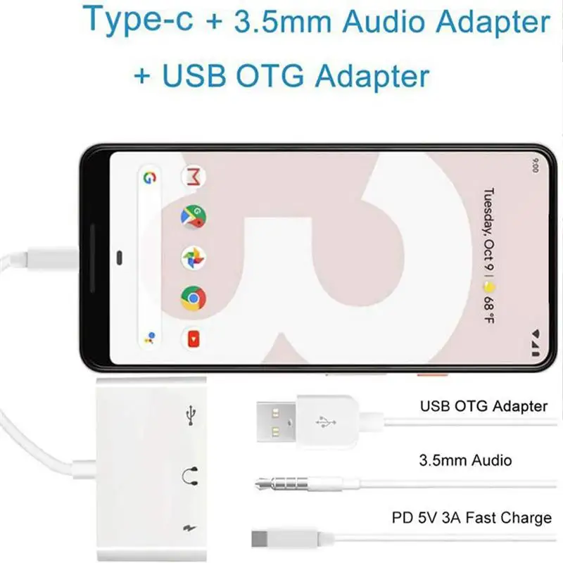 

3-in-1 Type-c Headphone Adapter Professional Type-c Adapter Laptop Phone Adapter
