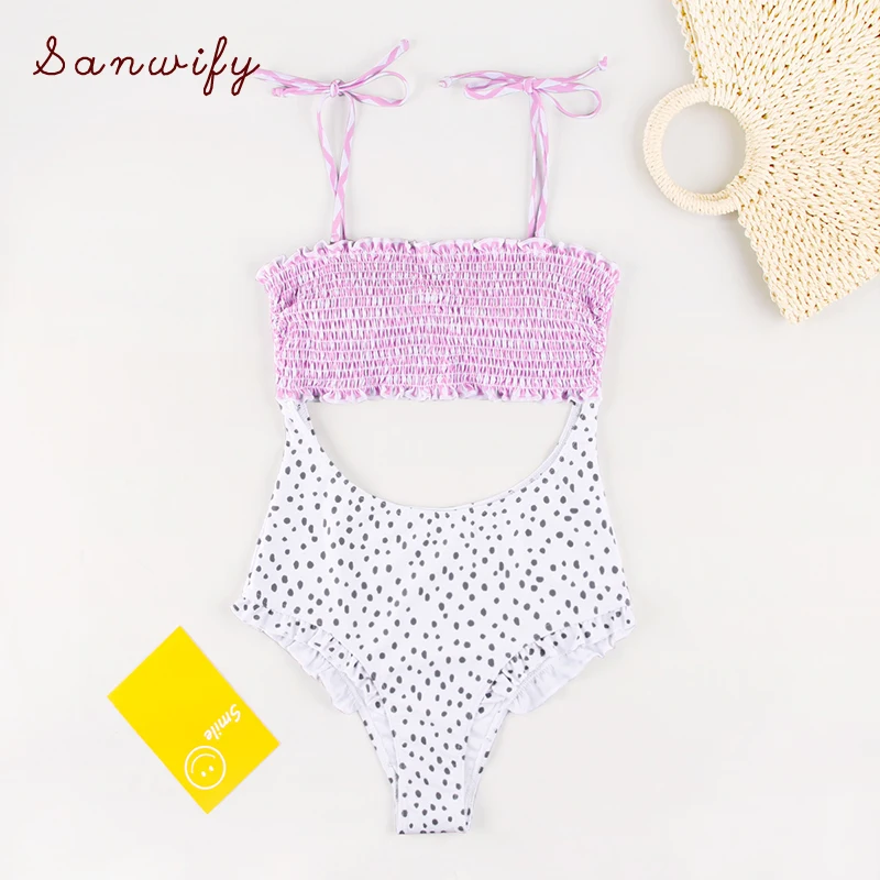 

2019 Hollow Out Swimsuit Women's Beach Fashion High Quality Bath Suit Women Swimwear Push Up Dot Print One-piece Suit