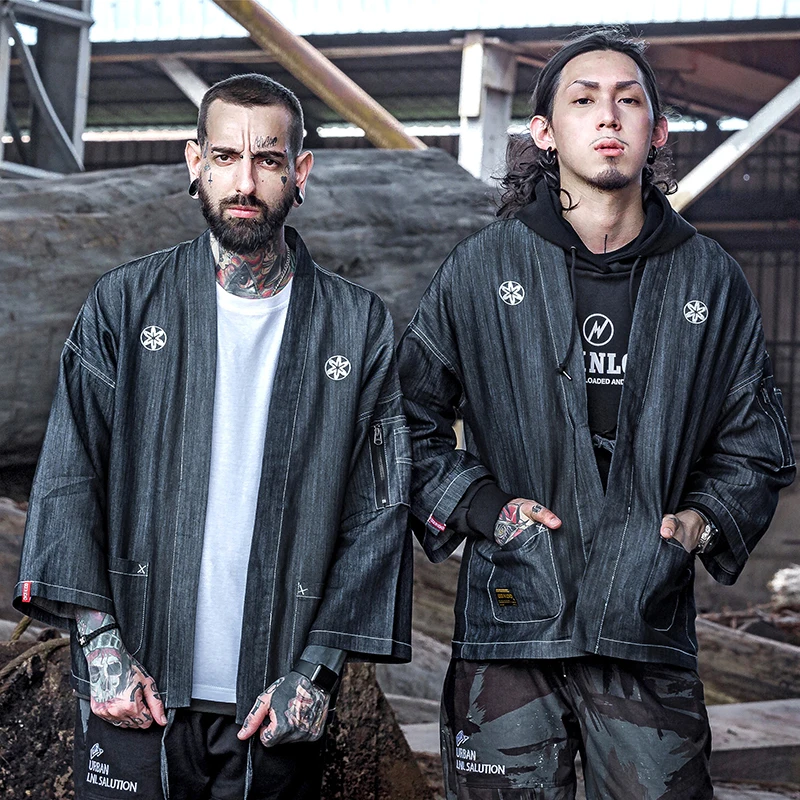 Куртка-кимоно Techwear Мужская кардиган на молнии ветровка в стиле ретро Хай-стрит