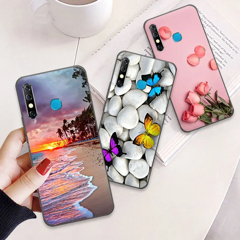 for infinix hot 8 case soft black silicone protective back for infinix hot8 phone cover colorful pattern animal cartoon free global shipping