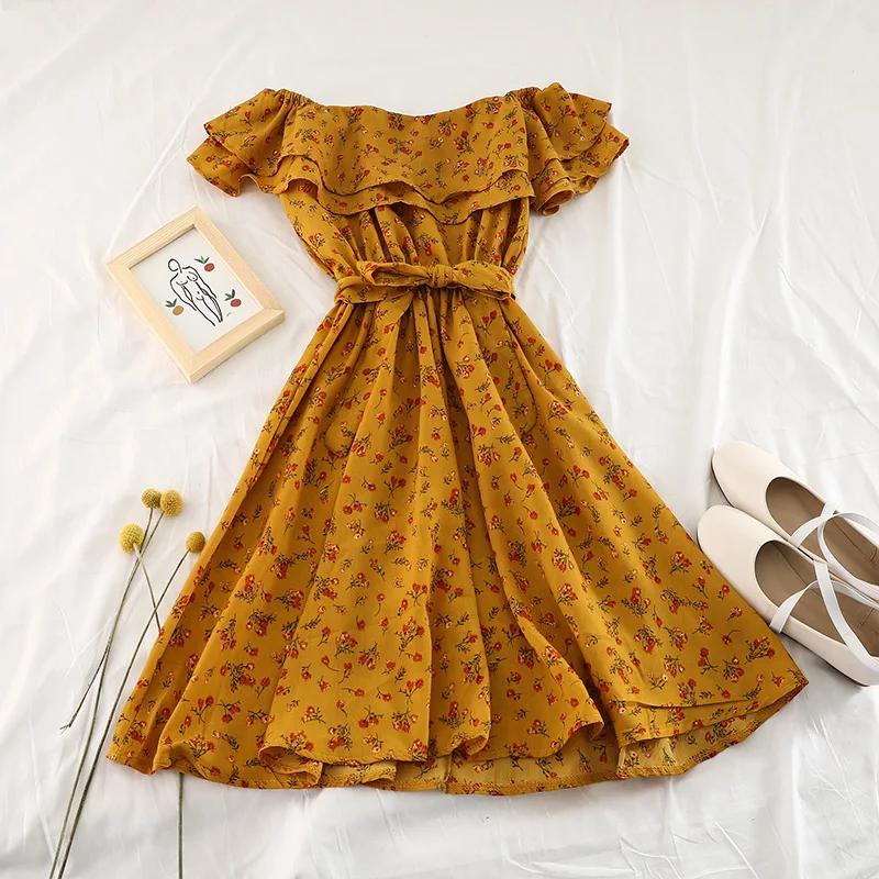 Женское облегающее платье с оборками обтягивающее шифоновое Цветочное поясом и