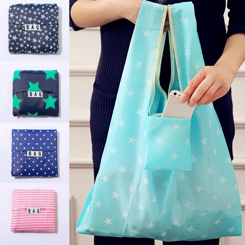 

Home Foldable Pouch Wear Polyester Resistant Portable Travel Bag Large Capacity Reusable Storage Food Grocery Shopping Bag