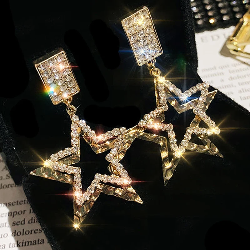 

Women's earrings korean style double layer Star Earrings personality earrings Bling Zircon Stone Stud Earrings Statement Earring