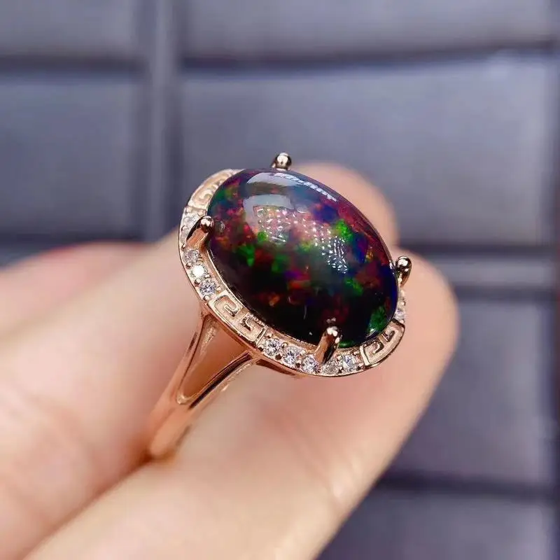 

Jewelry Natural Real Black Opal Simple Style Ring Free Shipping 10*14mm Gemstone 925 Sterling Silver