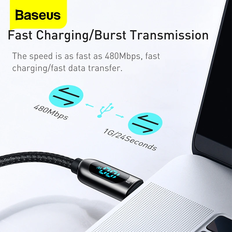 Кабель Baseus PD 100 Вт USB C к Type для быстрой зарядки зарядное устройство провод шнур USB-C