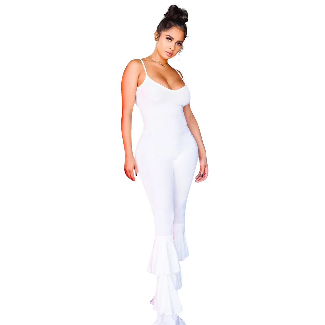 Комбинезон с расклешенными штанинами на тонких бретельках женские сексуальные