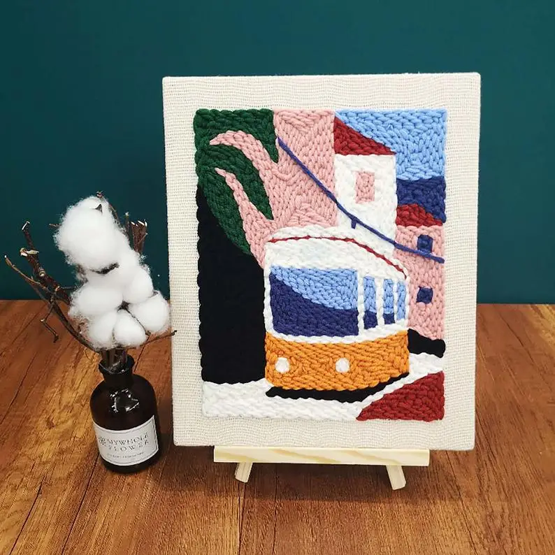 

Love bus punch needle kits for beginner, punch needle pattern, DIY embroidery kit, punch needle art kit with yarn, rug hooking