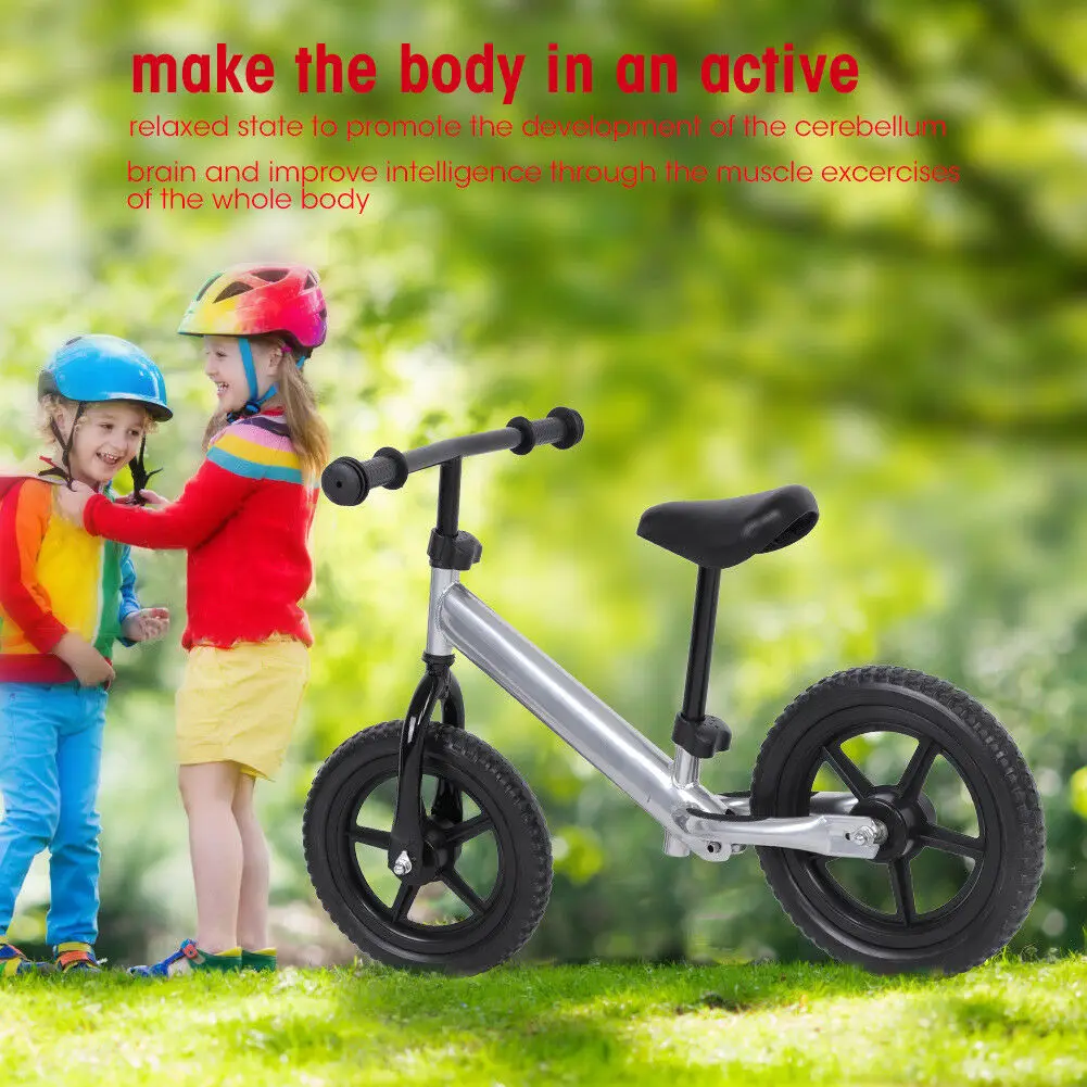 

Silver 12'' Wheel Carbon Steel Kids Balance Bicycle Children No-Pedal Bike
