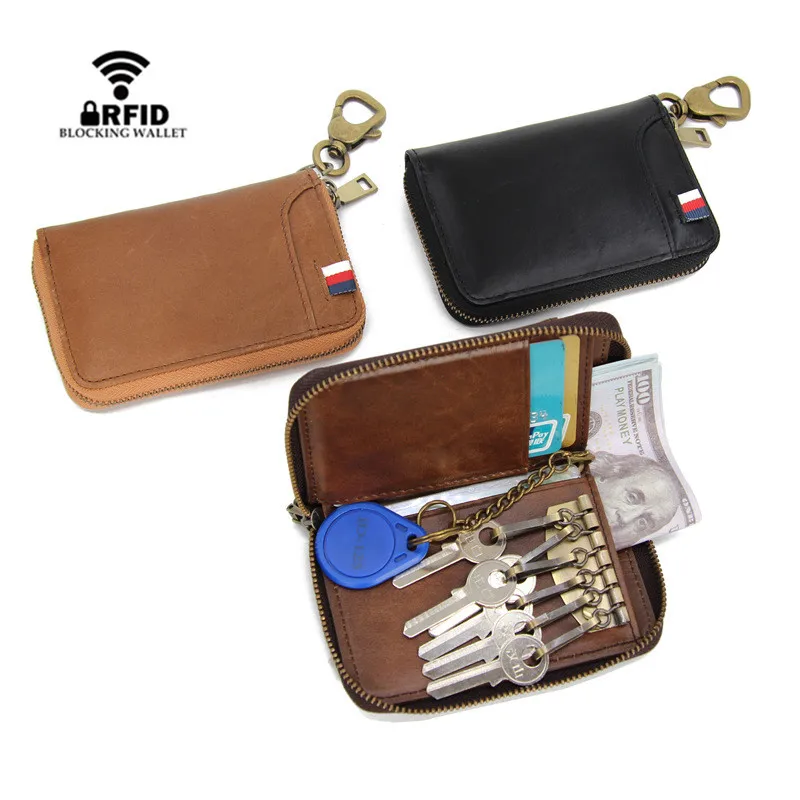 Мужской кошелек из натуральной воловьей кожи держатель для карт на молнии