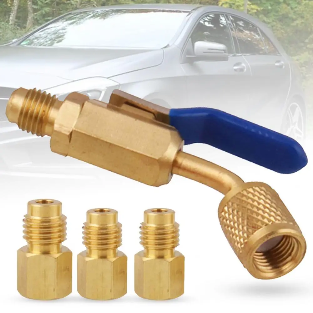 

60% Dropshipping!!6Pcs Air Conditioning Refrigerant Ball Valve Angled Compact Copper HVAC AC Vacuum Pump Adapter for Car