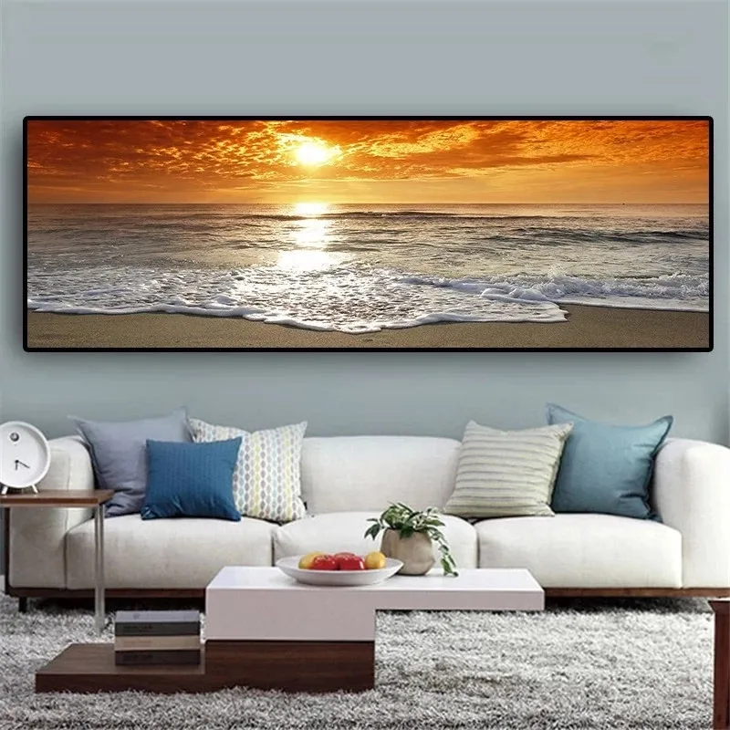 

Sunsets Natural Sea Beach Landscape Posters and Prints Canvas Painting on The Wall Seascape Scandinavian Picture for Living Room