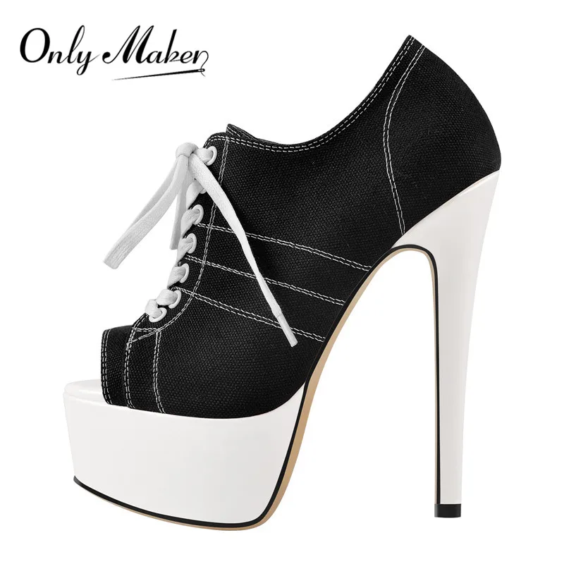 

Onlymaker Women's Platform Peep Toe Sexy High Heel Ankle Booties Lace Up Stiletto Boots Big size US5~US15