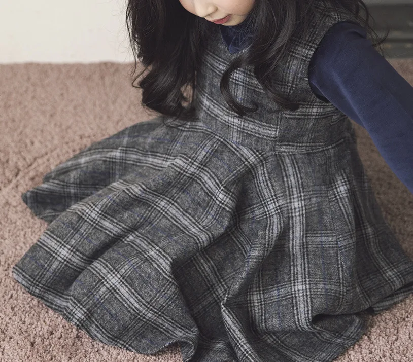 Платье для девочек зимнее платье корейское клетчатое бархатное принцессы