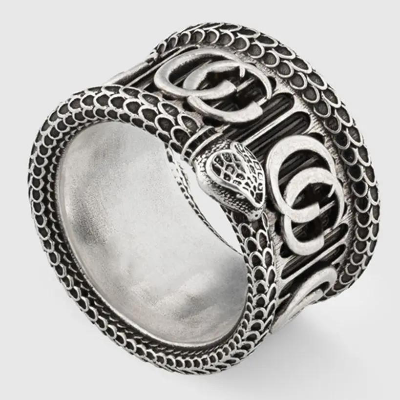 

2021 men's and women's Vintage Sterling Silver Snake two letter ring
