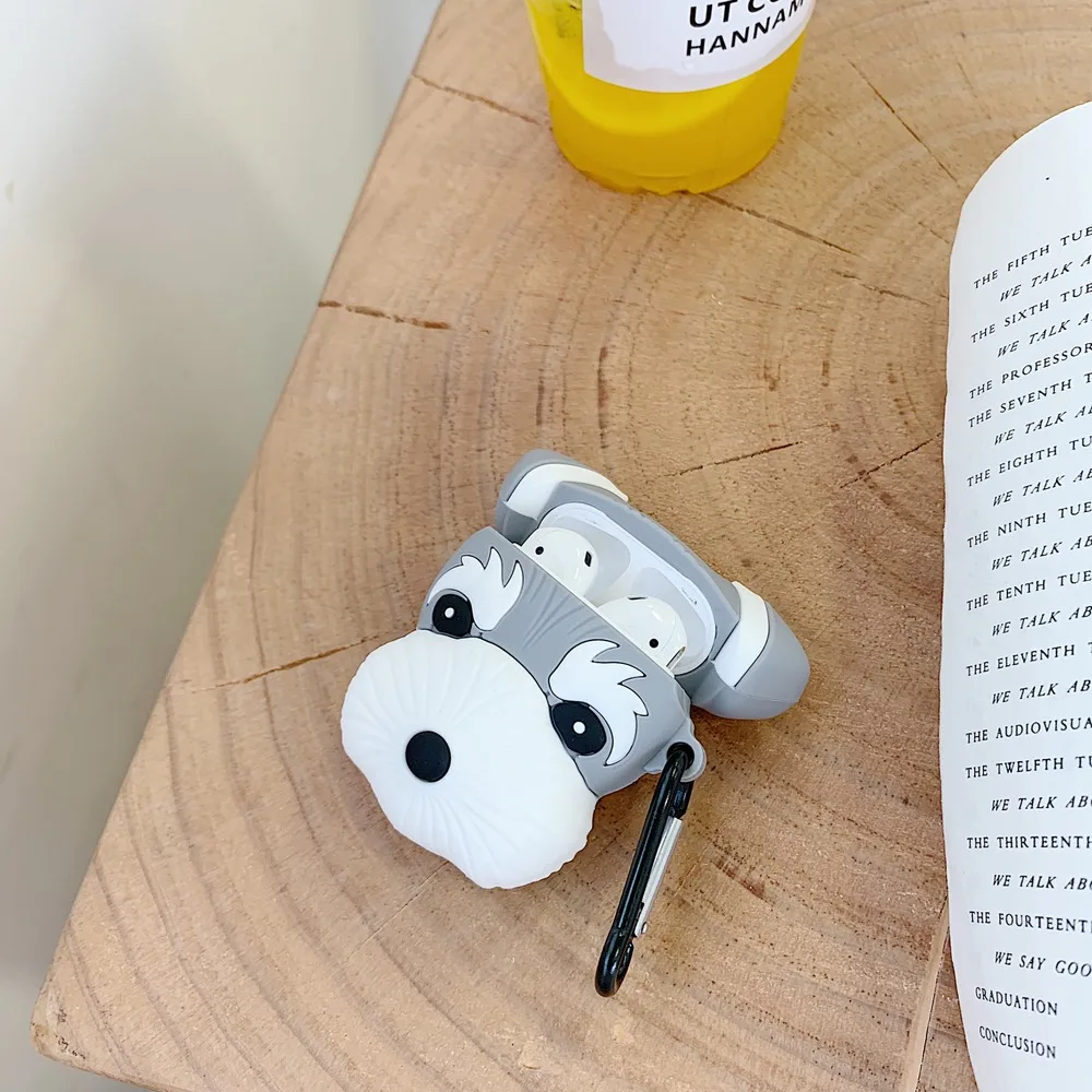 3D Прекрасный шнауцер собака наушники силиконовый мягкий чехол для AirPods 1 2 Bluetooth гарнитура зарядная коробка Защитная крышка с крючком