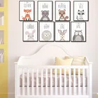 Скандинавский простой декор для детской комнаты, для спальни, рисунок с животными из мультфильмов, Постер, милый кролик, лиса, медведь, настенная живопись, холст