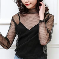 women free shipping new super fire sexy mesh transparent bottoming shirt with collocation korean version of black sexy sling top