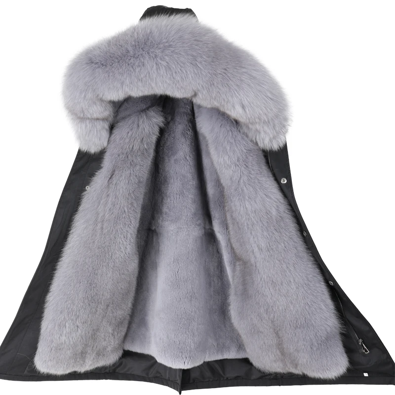 

2020 New Women Winter Long Jacket Thick Warm Fashion Fox Fur Collar With Rabbit Fur Liner Parka Real Fur Coats