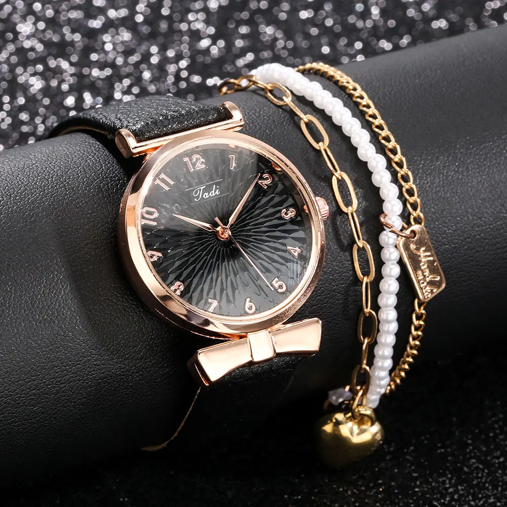 

Fashionable Women Bracelet Set Quartz Watches Simple Dial Leather Strap Ladies Wristwatch Clock Relogio Feminino for Female Gift