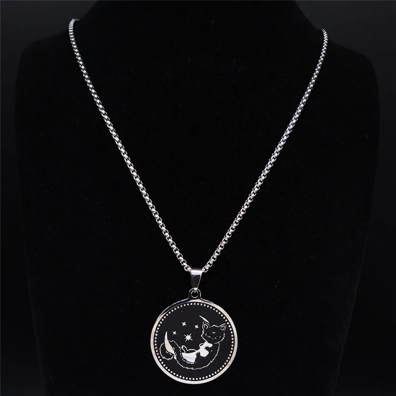 Женское Ожерелье из нержавеющей стали AFAWA Moon and Cat цепочка серебряного цвета