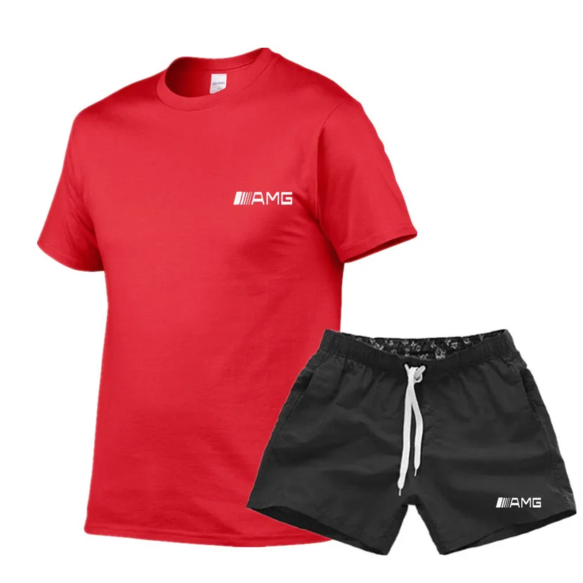 

Brand Men's T-shirt + Beach Shorts Set 2021 New Summer Jogging Pants T-shirt Sportswear Street Harajuku Top T-shirt