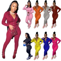 autumn and winter european american women sports leisure two piece suit set personalized zipper pocket candy colors clothes
