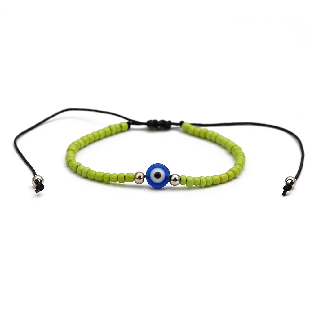 Green Lucky Eye Miyuki Bead синий браслет evil Eye Плетеный Браслет-цепочка Strand браслет регулируемые ювелирные изделия для женщин и мужчин EY6483 - Окраска металла: Green