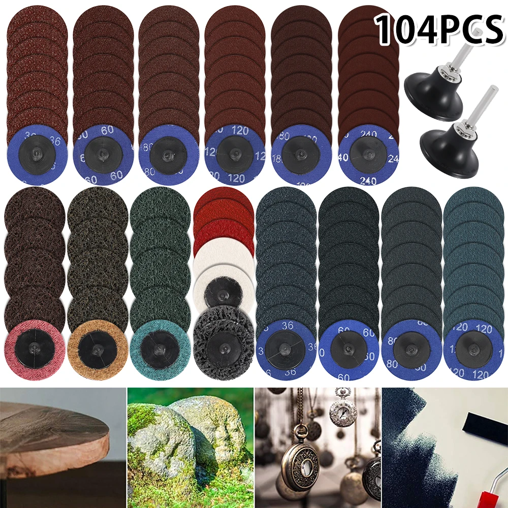 

104 PCS Roloc Quick Change Sanding Discs Set with 1/4" Holder for Surface Prep Strip Grind Polish Finish Burr Rust Paint Removal