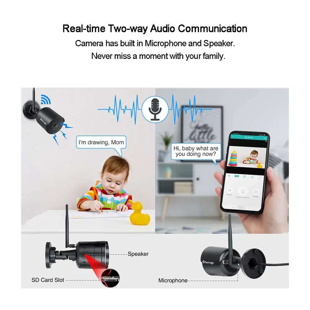 Techage wifi уличная IP камера 1080P Водонепроницаемая 2.0MP беспроводная безопасности