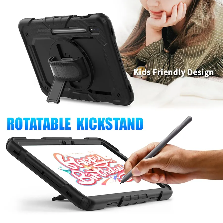 hand strap 360 rotatable kickstand rugged protective case with screen protector for samsung galaxy tab s7 11 sm t870 sm t870 free global shipping