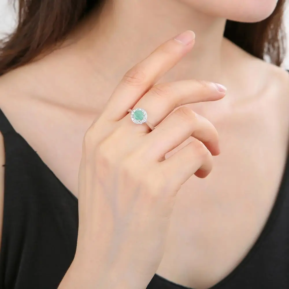 

GEM'S BALLET 925 Sterling Silver Gemstone Halo Ring Natural Mystic Topaz Green Emerald Rings For Women Fine Jewelry