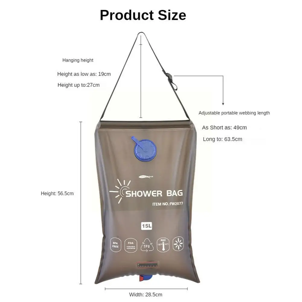 

15L Portable Water Bag Outdoor Camp Hiking Solar Shower Camping Tool Shower Can Shower Heat Bath Nozzle Be Bag Switched Sim W9M0