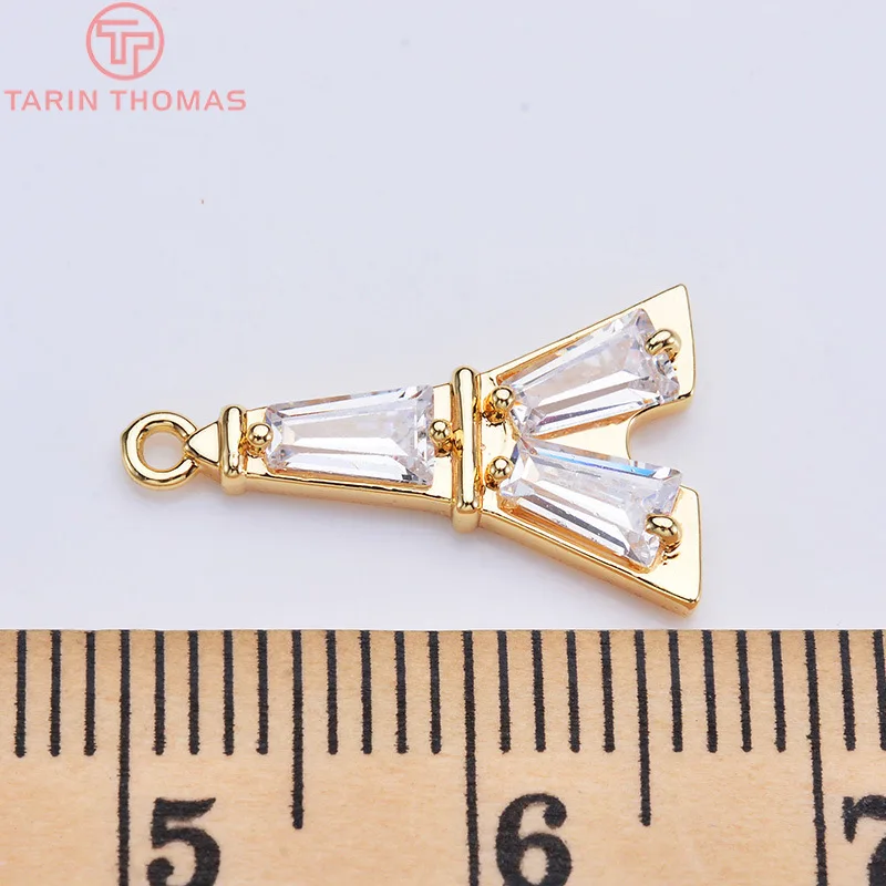 

4PCS 10x17MM 24K Gold Color Plated Brass with Zircon Eiffel Tower Charms Pendants High Quality DIY Jewelry Making Findings