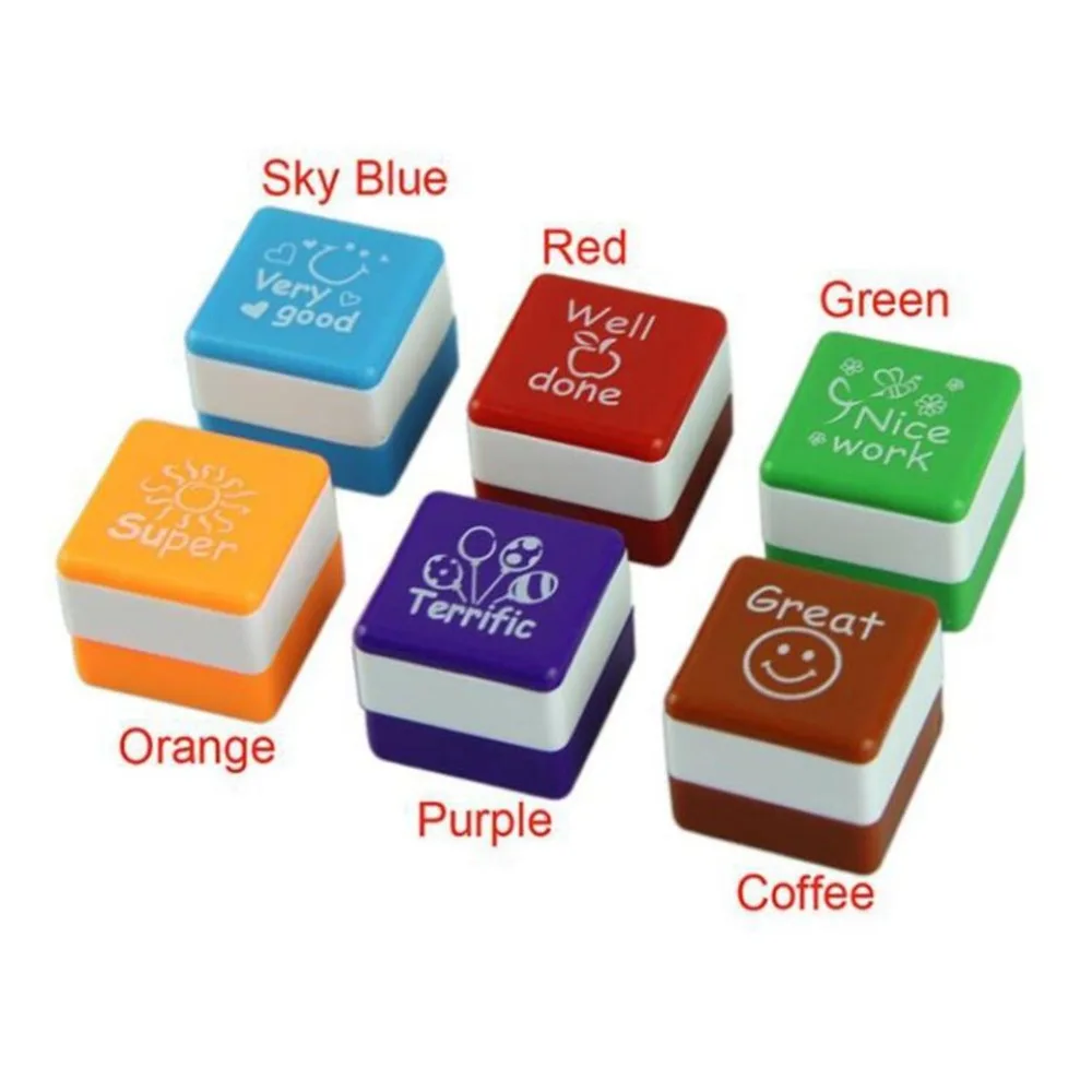 6pcs/set Cute Cartoon Kids Stamp Set Teachers Self Inking Praise Reward Stamps Motivation Sticker School Scrapbooking Seal DIY - купить по