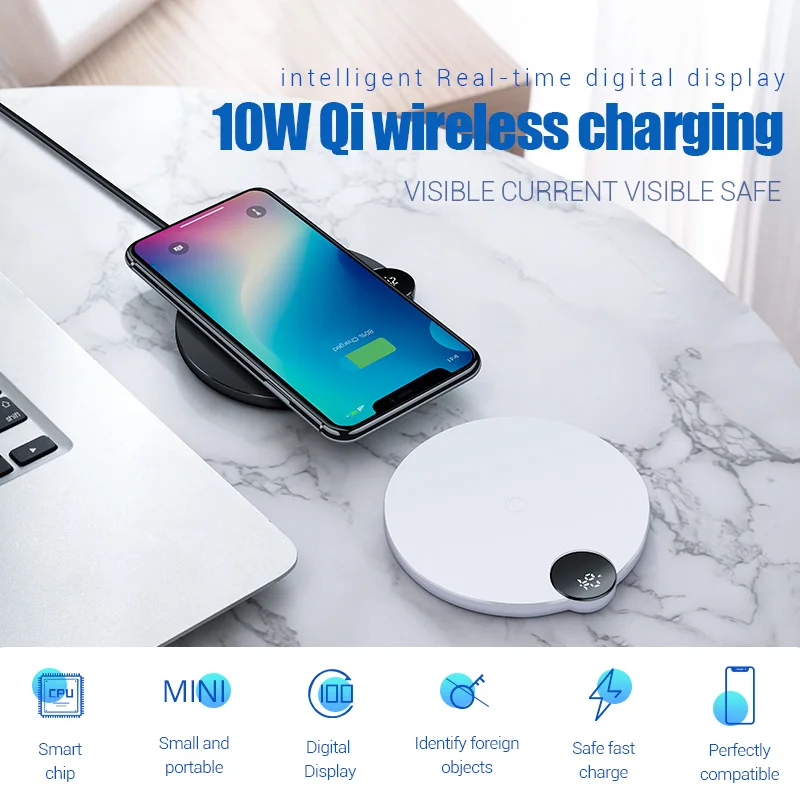 Baseus светодиодный дисплей Беспроводное зарядное устройство для iPhone X Xs Max Xr 8 Plus Быстрое беспроводное зарядное устройство для телефона samsung S10 S9 S8 Xiaomi MI9
