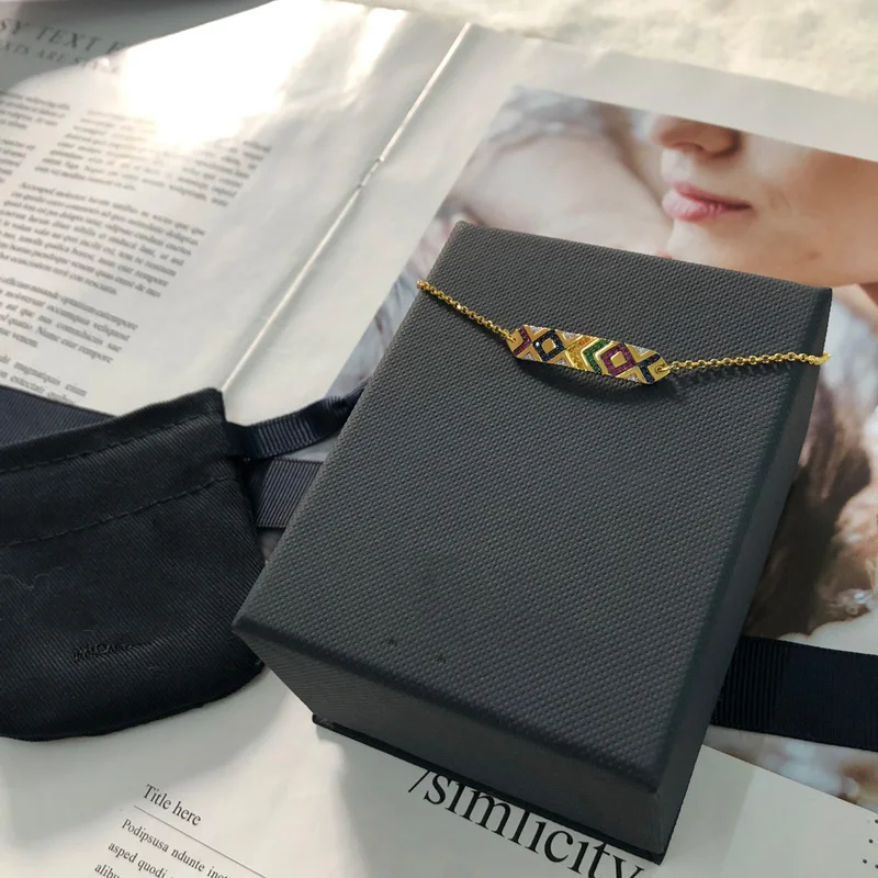 Модный шарм копия 1:1 желтый многоцветный Регулируемый браслет с прямой пластиной