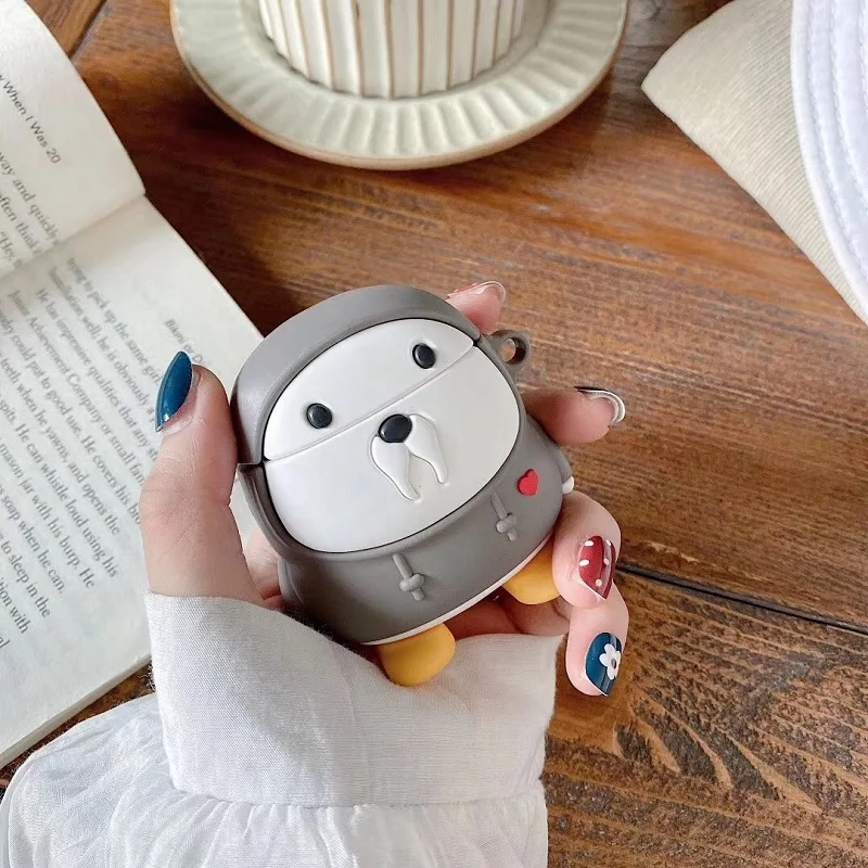 3D Smooth Silicone Cute Penguin/Sea Lion With Fashionable Fleece Earphone Case For Airpods1/2Pro Buy One Get Anti-lost Ring Free |