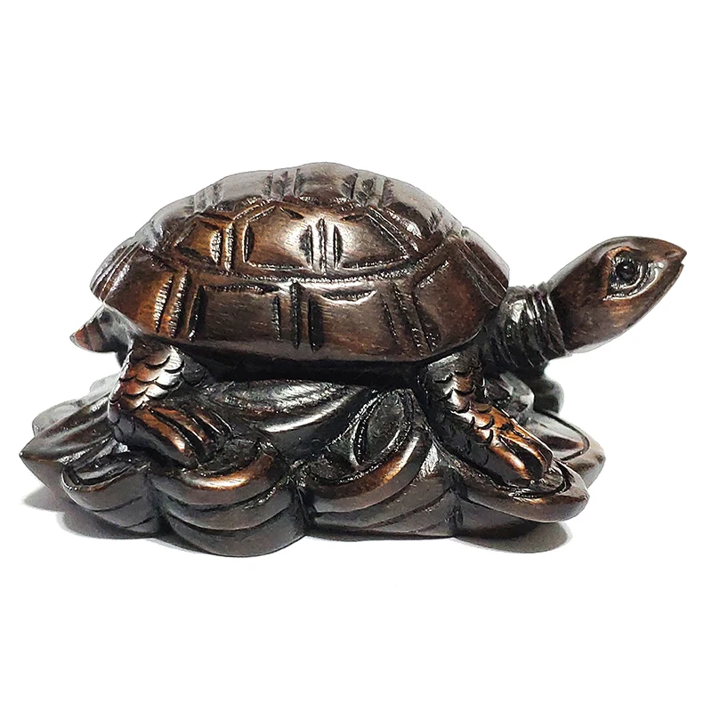 

Y6637 - Collectible 20 Years Old 2" Hand Carved Ebony Ironwood Netsuke - Wealthy Turtle