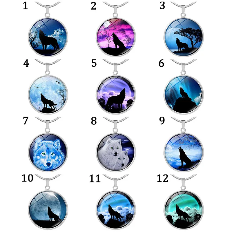 Ожерелье с изображением волка и Луны стеклянный кабошон кулон из нержавеющей