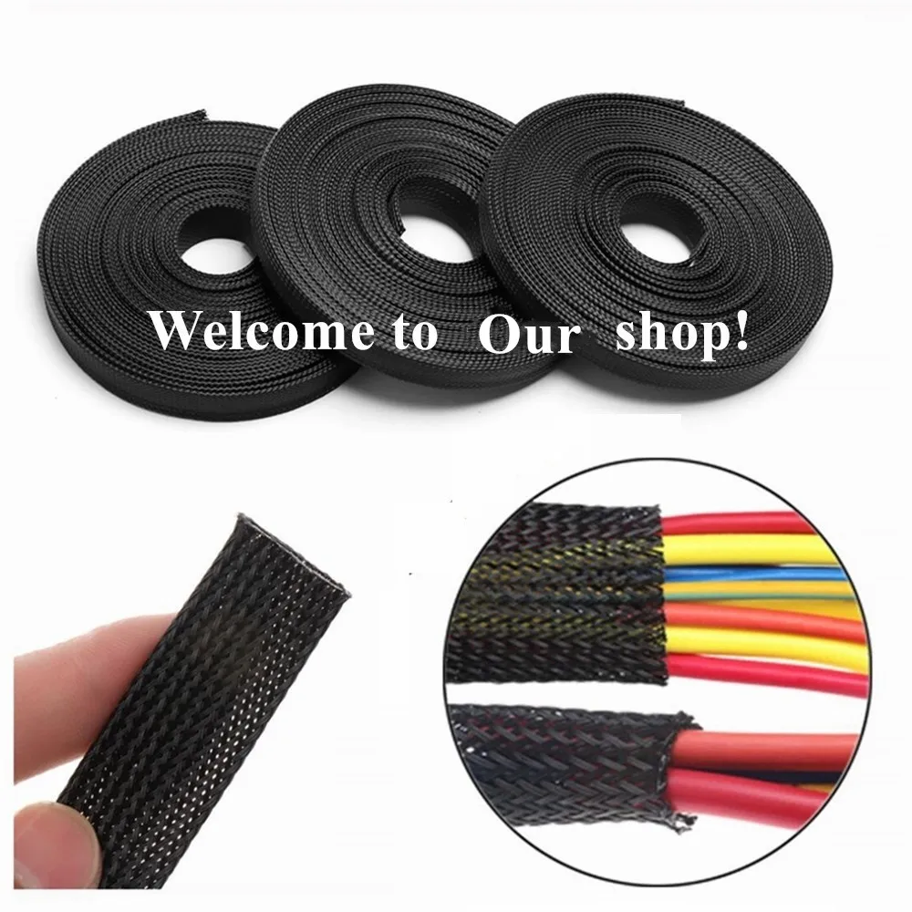

10M Black Insulated Braid Sleeving φ2/4/6/8/10/12/15/20/25mm Tight PET Wire Cable Protection Expandable Cable Sleeve Wire Gland