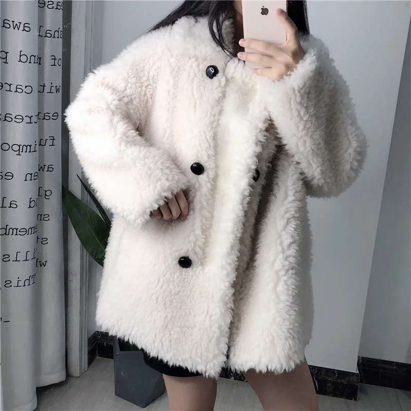 

New Pellet Wool Fur Coat Fur One Piece Coat Women Lambs Fur Grass Medium Long Sheep Shearing Sheepskin Coat Jacket