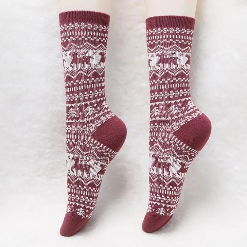 Women Solid Print Cotton Socks Santa Winter Socks Girls Snowflake Printed Socks Knee High Socks Chirstmas Ankle Sock 4 pairs/lot