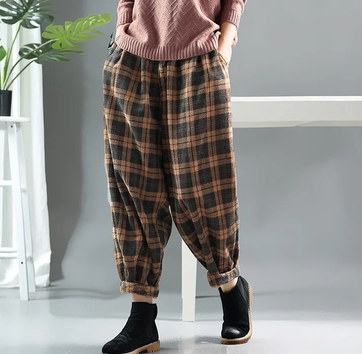 Повседневные женские клетчатые брюки новинка 2019 осень весна эластичная талия