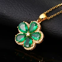 new ladies jewelry jewelry color treasure carat imitation natural five leaf grass pendant inlaid color gem necklace