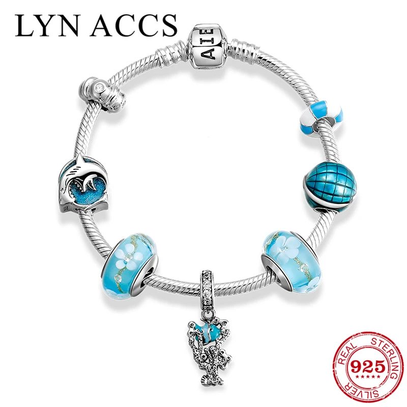 

Мода 925 стерлингов SilverBlue глубоководных эмаль стеклянные бусы, амулеты бренд браслеты и браслеты для женщин, браслет из бисера, ювелирное изд...