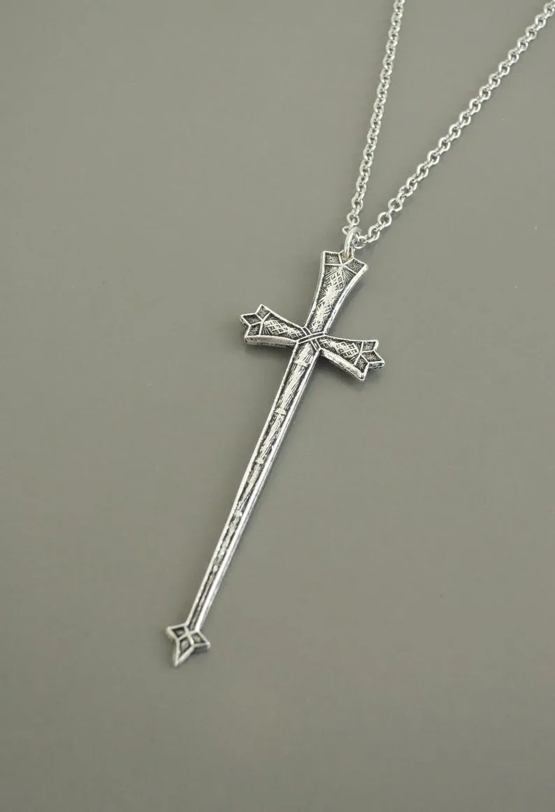 Винтажные Ювелирные изделия ожерелье серебряного цвета меч кулон центрального