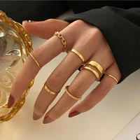 awh punk irregular gold wide chain rings set for women fashion finger thin rings gift 2021 female jewelry party